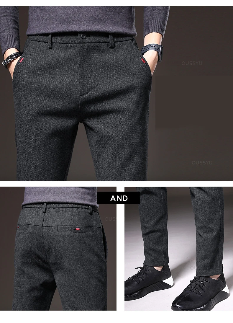 Autumn Winter Men's Casual Pants Solid Color Business Elastic Waist Slim Fit Stretch Thick Gray Black Blue Cotton Trousers Male 7 Sb202a2fe2ea345639d33b16274ed4d29a