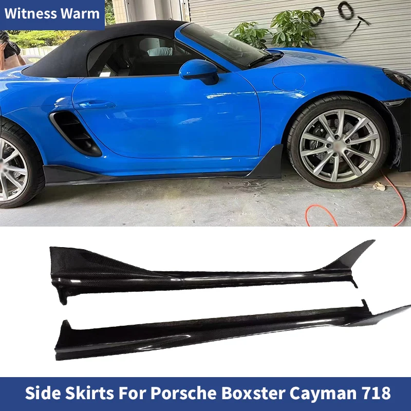 Carbon Fiber Side Skirts Bumper Kits Apron For Porsche 718 Boxster Cayman 2016 - 2019 Extenstions Lip