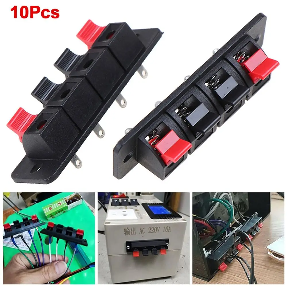 10Pcs Plastic Copper 4 Positions Spring Connector Red Black Polarity Push In Jack Audio Speaker Terminal Panel Mount