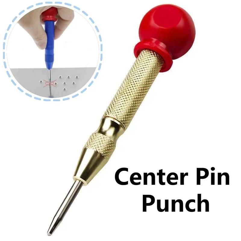 

Gold Center Punch with Handle Automatic Spring Positioner Glass Striker Window Breaker Punch Centering and Punching Tool