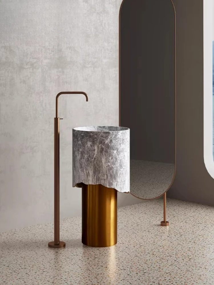 

Stainless steel column basin villa commercial art washstand marble pattern personalized vertical washbasin