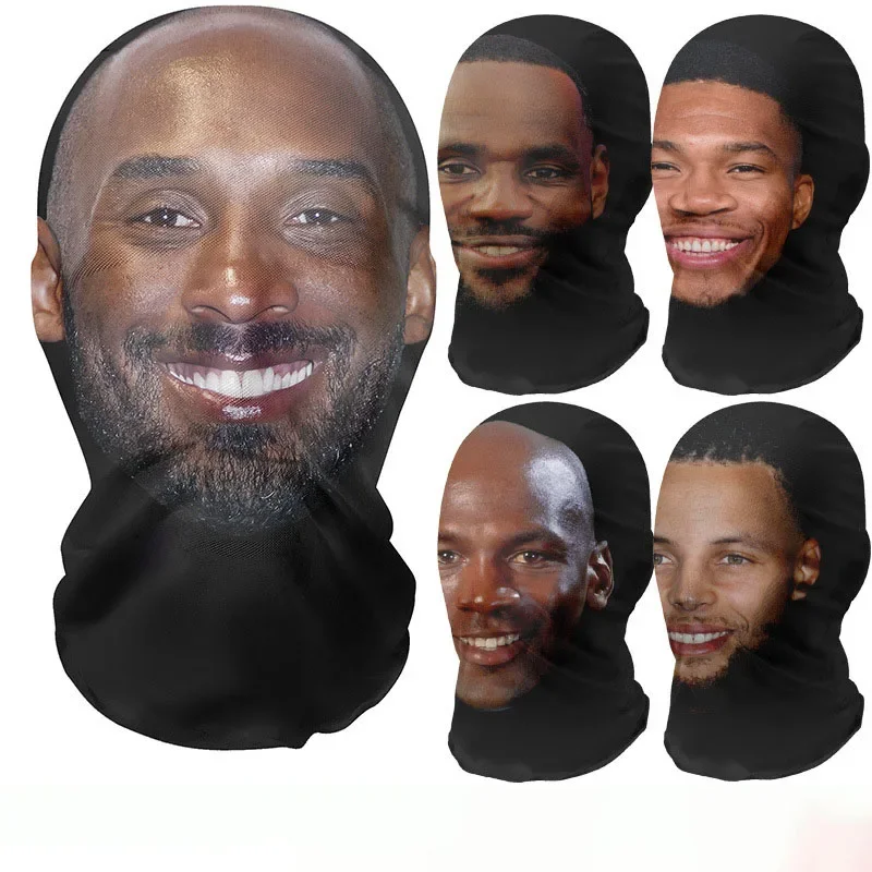 10PCS Kobe James Jordan Curry Human Face Show Spoofing The Whole Head Cover Masked Star Mask Full Face 3D Mask Barack Rafa Hat