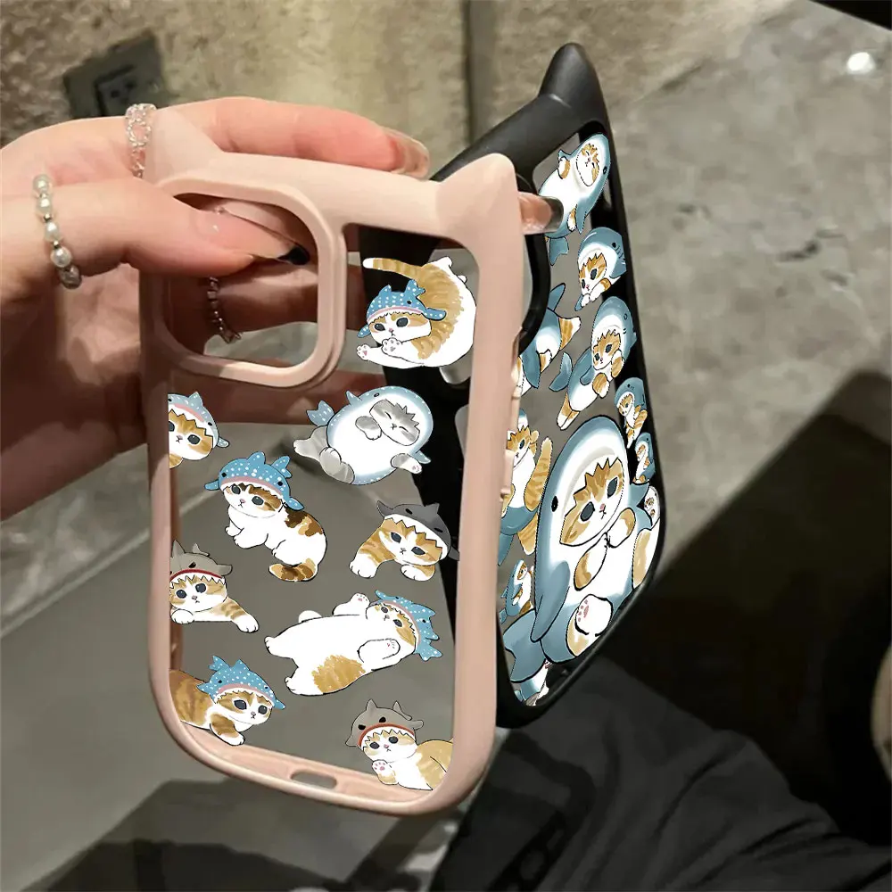 Funny Sweet Mofusand Cat Cute Cat Ear Phone Case For iPhone 16 15 14 13 12 11 Pro Max Transparent Shockproof Hard Acrylic Bumper