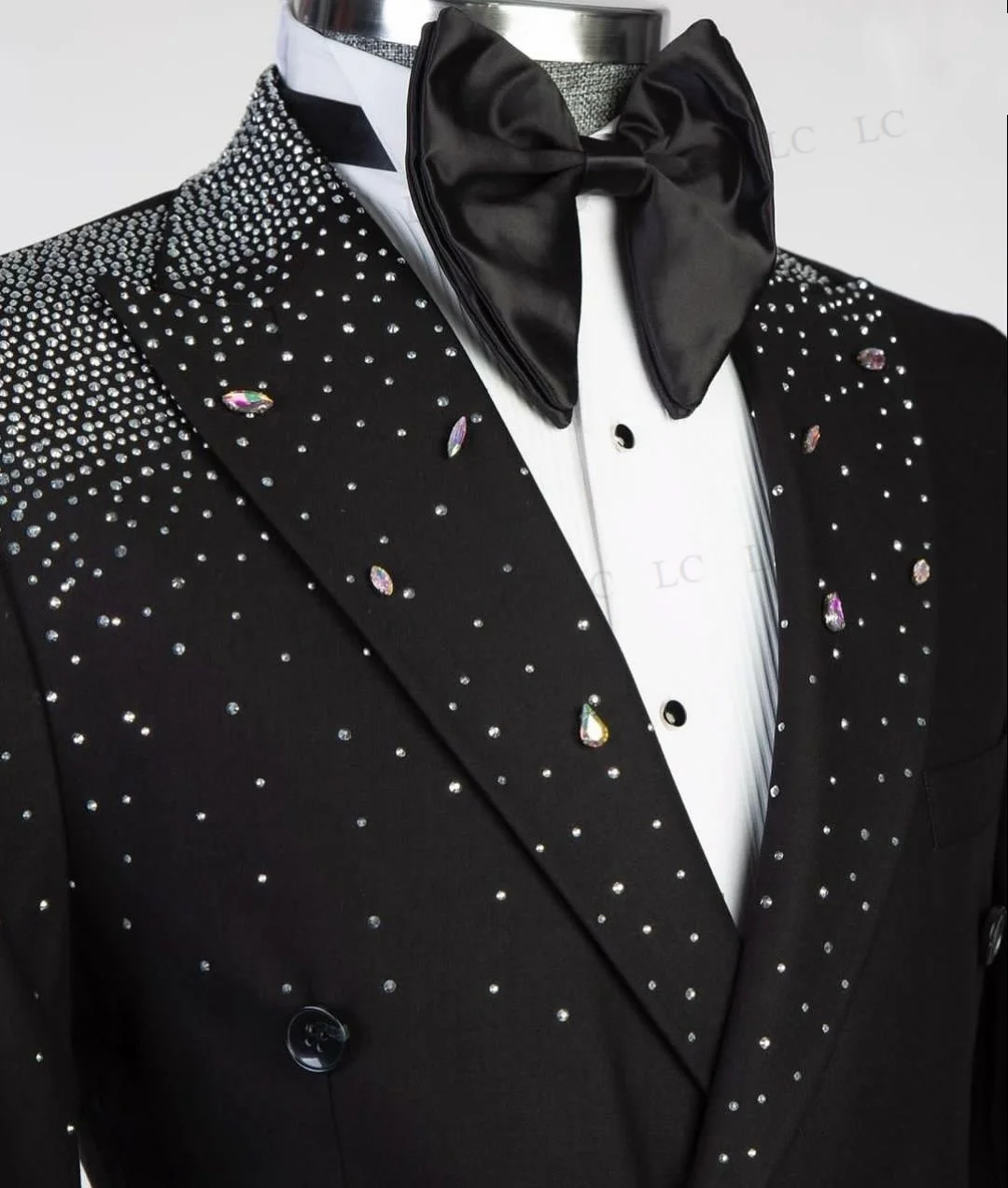 Costume de Citroëm 2 Pièces Blazer et Pantalon, Un Bouton, Perles Argentées, Diamants, TuxedoSlim, Mariage, Marié, Grande Taille, Sur Mesure