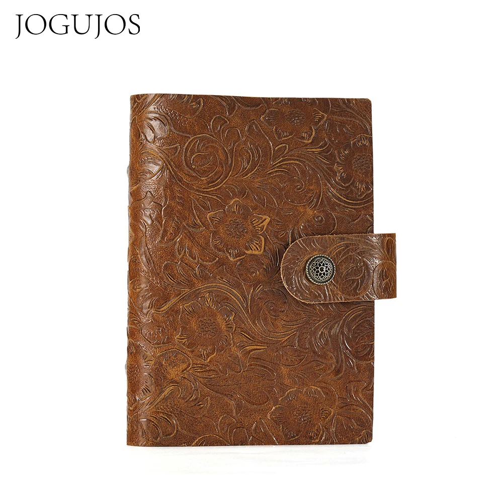 JOGUJOS Genuine Cowhide Leather Retro Ring Planner Binder Notebook Retro Portable Notepad Multifunctional Agenda Diary Organizer