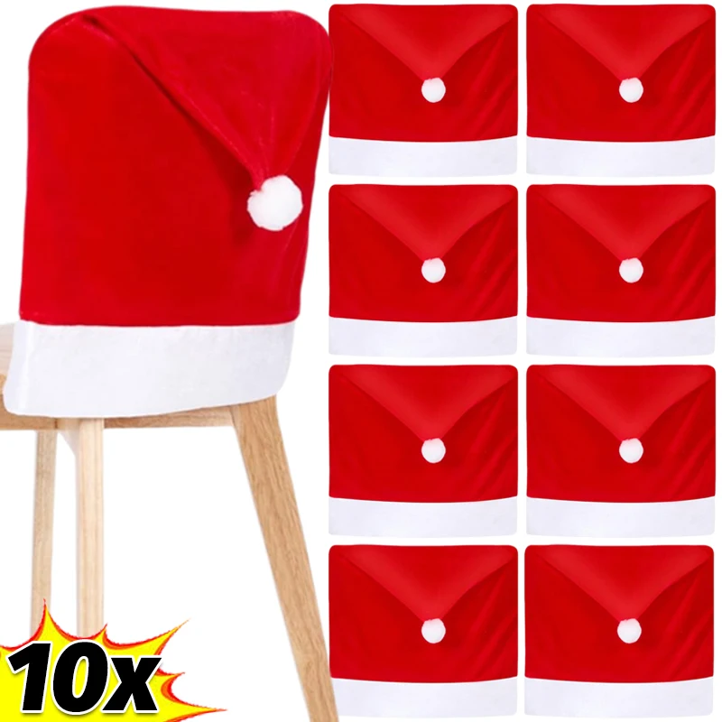 10/1PC Dining Room Chair Cover Red Christmas Non-woven Chair Cover Restaurant Table Party Decoration Chair Protector Slipcover