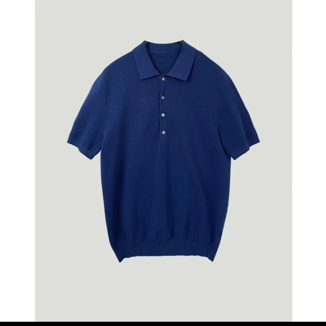 Heren zomermode stedelijke effen kleur eenvoudig en modieus gebreid poloshirt met 4 knopen en korte mouwen