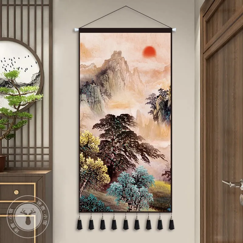 Landscape Fabric Wall Tapestry, Light‑Luxury Background Hanging Cloth for Hotel Entrance Living Room Sofa Wall Home Decor