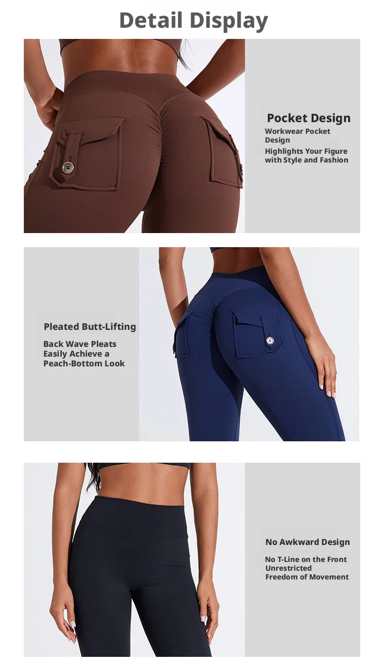 Damen Cargo-Taschen Flare Yoga-Hose mit hoher Taille, Po-Lifting-Effekt, dehnbare, schmale Bootcut-Leggings für Workout, Fitness, Sport und Freizeit – Detail 3