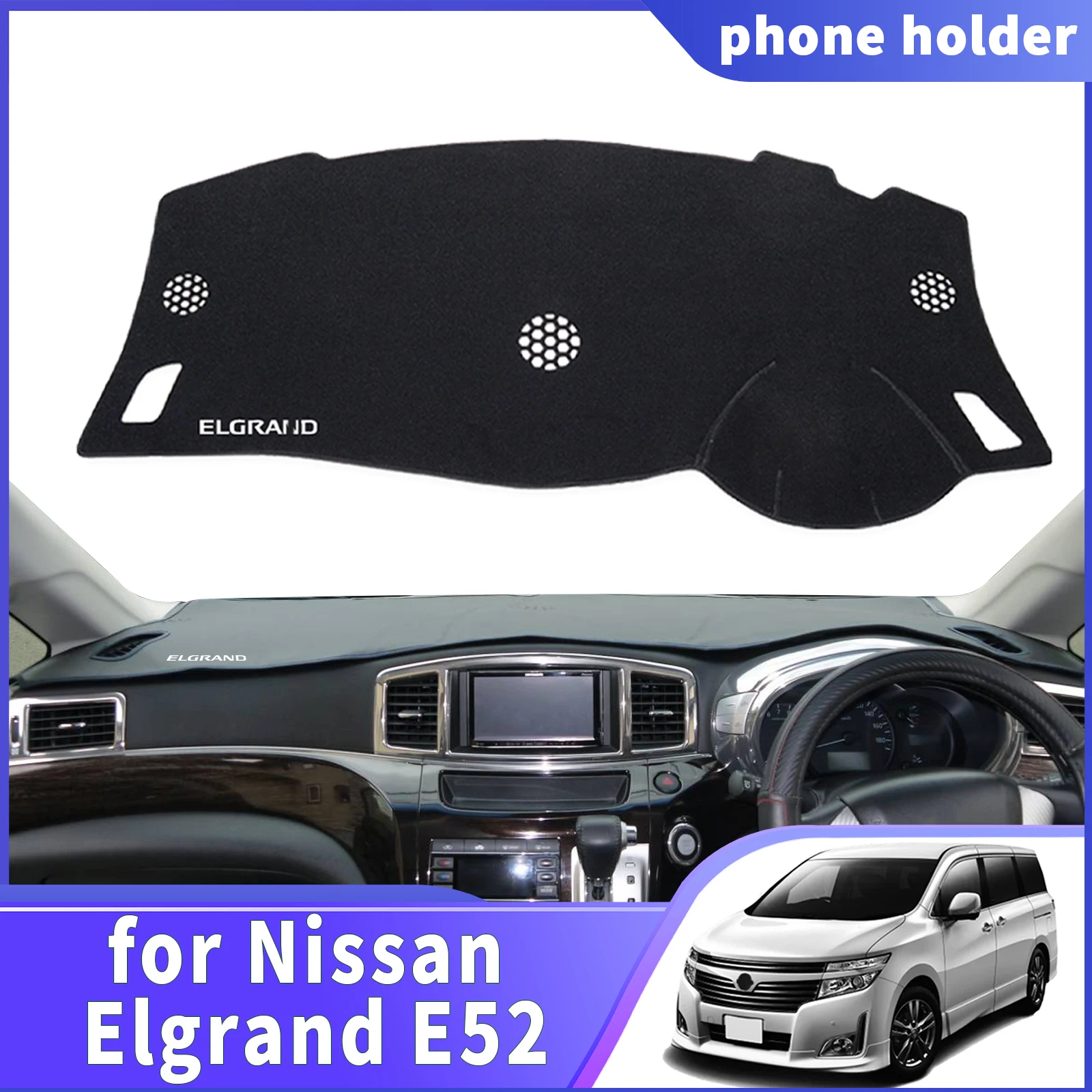 

fit for Nissan Elgrand E52 white logo RHD Car Dashmat DashMat Sunshade Dashboard Cover Pad Protective Carpet Accessories