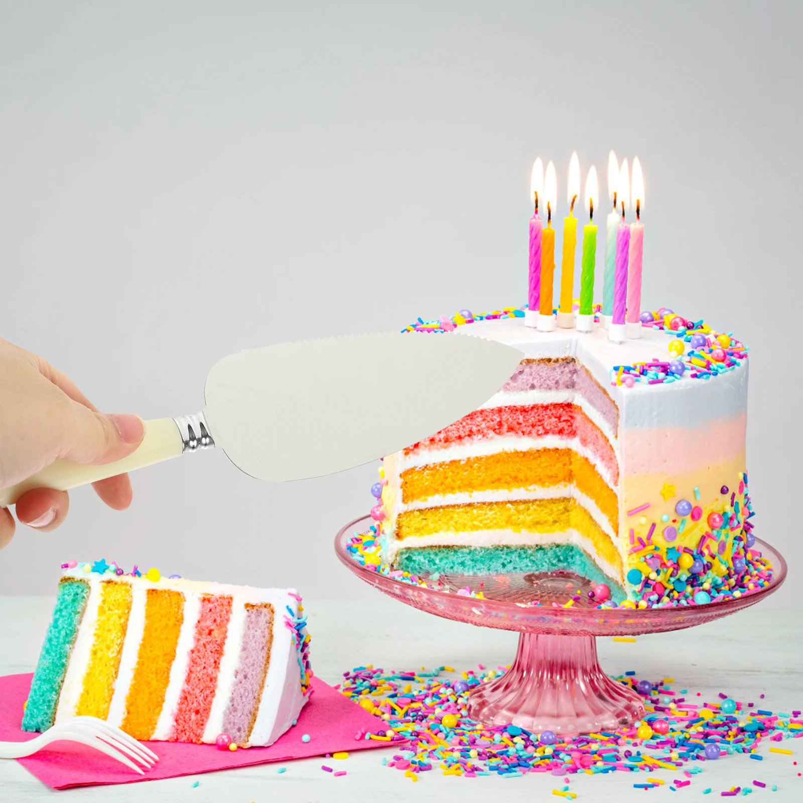 

2 pcs 1 Set Cake Shovels Pink Serrated Sandwich Cutters Stainless Steel Baking Tools Kitchen Utensils For Bread Cheese Cake