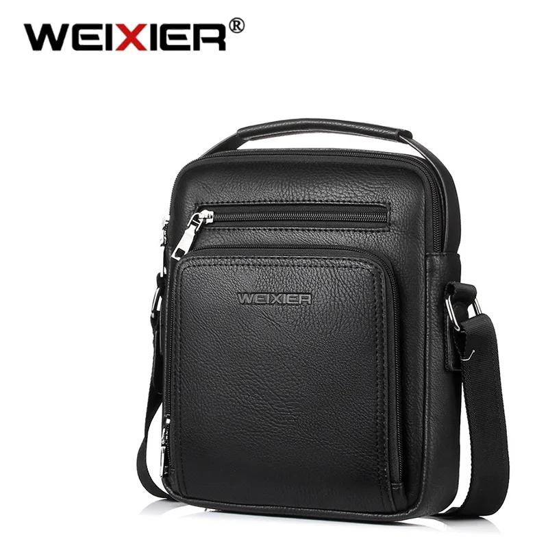 WEIXIER Men Fashion Shoulder Business Brand PU Leather Crossbody Bags Casual Mens Handbag New Travel Soft Leather Crossbody Bag