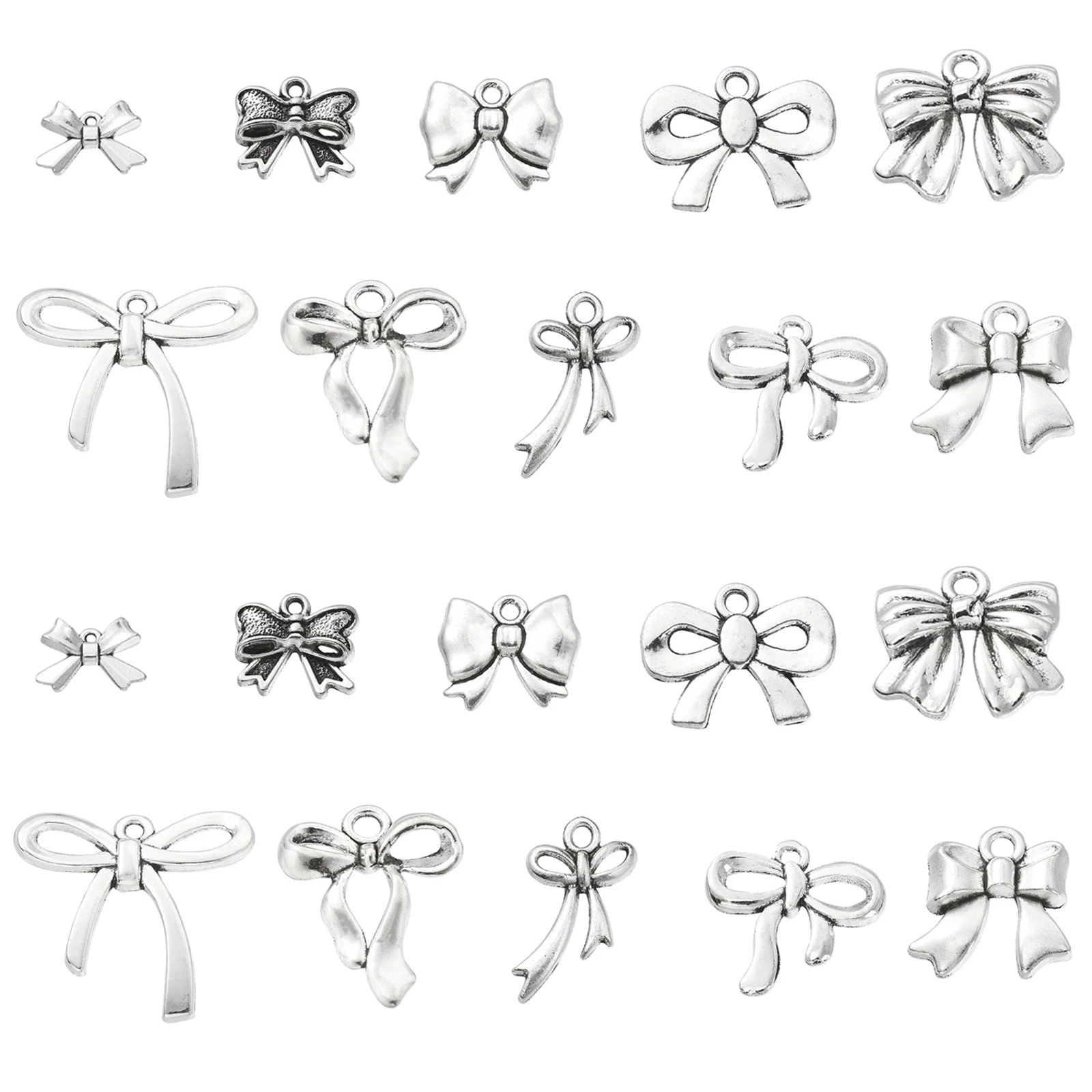 PandaHall 100Pcs 10 Styles Tibetan Bowknot Charms Antique Silver Bow Tie Charms for DIY Necklace Bracelet Jewelry Making