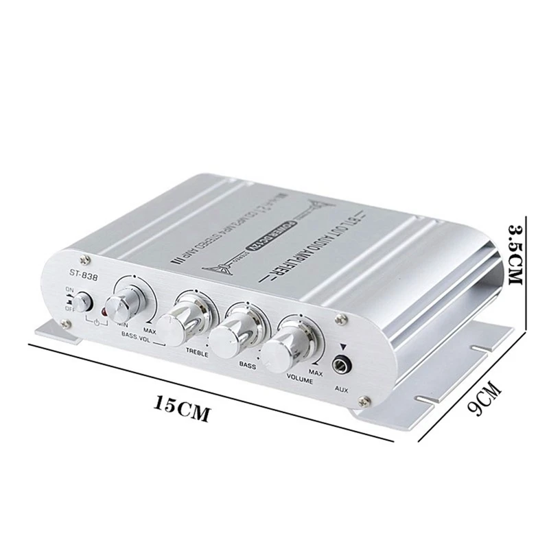 AS95-Car Stereo Amplifier Speaker Hifi Power 2.1 Channel Home Subwoofer Audio Output 12V Audio System Durable Easy To Use Silver