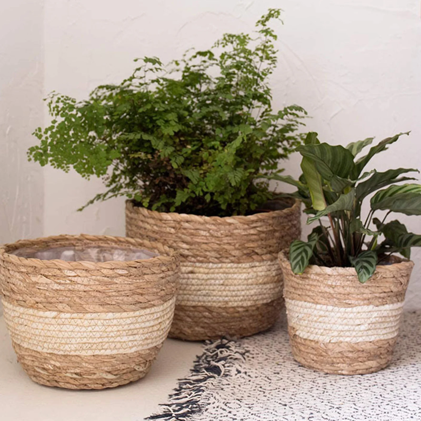 

Nordic Straw Weaving Flower Pot Basket Vase Plant Pots Woven Basket Planter Flower Pot Plants Container Indoor Outdoor Garden