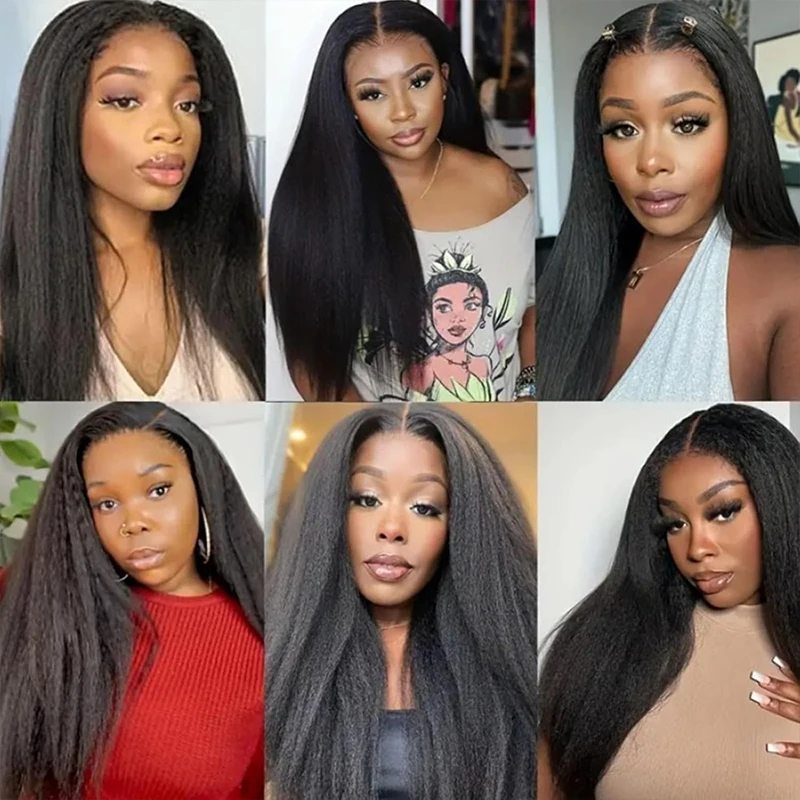 باروكة صناعية بدانتيل أمامي شفاف 13X4، ياكي كينكي مستقيم أسود طبيعي للنساء، ملابس تنكرية يومية