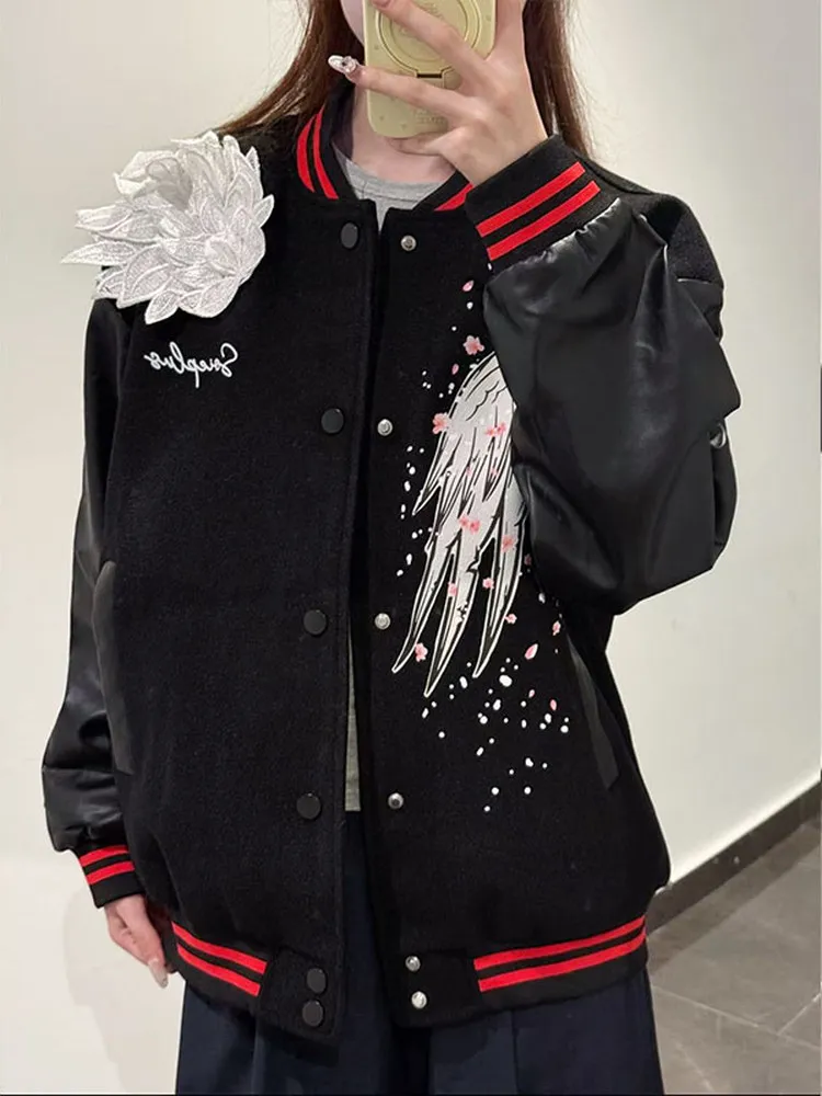 

Baseball Jackets Girls With Letter Y Womens Winter Fur-Collar Pockets Versatile Overlong Baseball-Uniform Turn-Down Sporty Retro