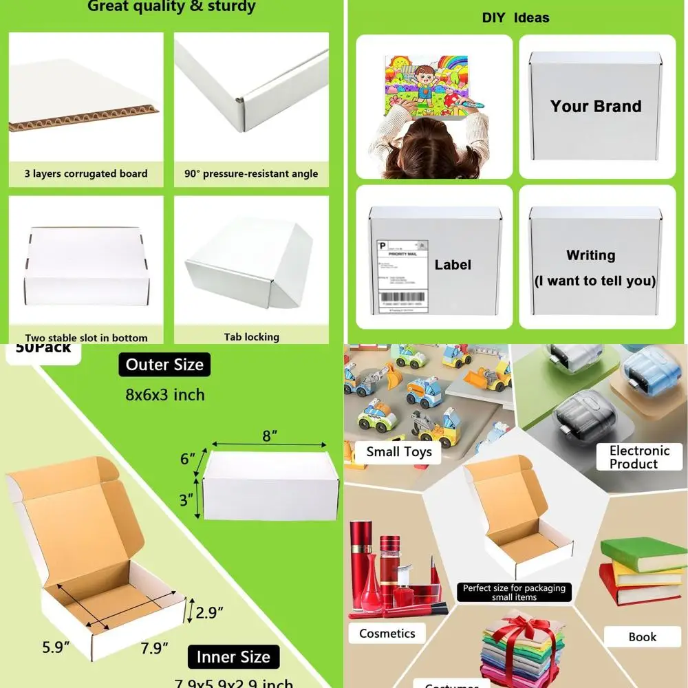 

50-Pack White 8x6x3 Corrugated Cardboard Shipping Boxes for Small Business, Gifts, Crafts, and More