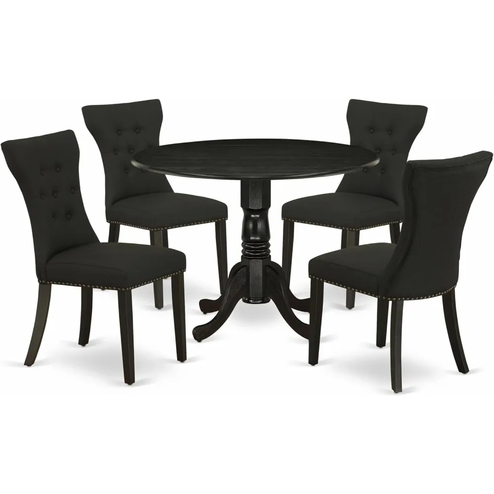 DLGA5-ABK-24 5 Piece Kitchen Table & Chairs Set Includes a Round Dining Room Table with Dropleaf and 4