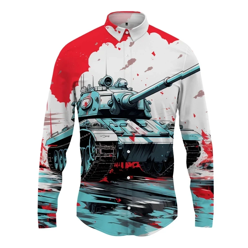 

Tank Pattern 3D Printed Lapel Mens Shirts ManWomen Casual Fashion Long Sleeves Shirts Button Streetwear Oversized Unisex Clothes