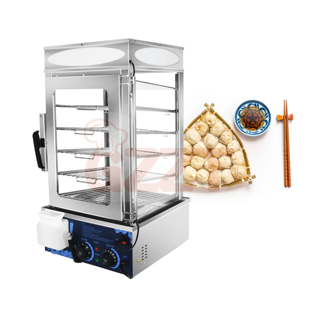 Electric Commercial Stainless Steel Food Warmer Display Showing Steaming Food Kitchen Machine Bao Dimsum Bun Steamer with Glass view 4