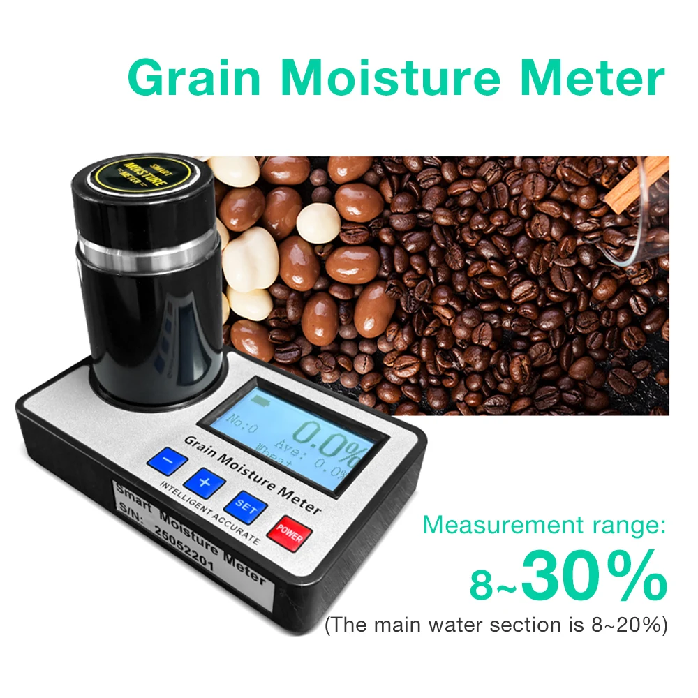 AMT155 Smart Grain Moisture Meter Moisture of 19 Kinds of Grains with Temperature Compensation Coffee bean Grain Humidity Tester