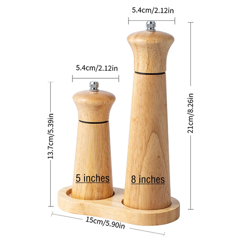 Acacia Wood Salt Pepper Grinder Set Manual Spice Pepper Grinder Mill with Base Salt Shaker Grinder for BBQ Kitchen Tool 5/8Inch