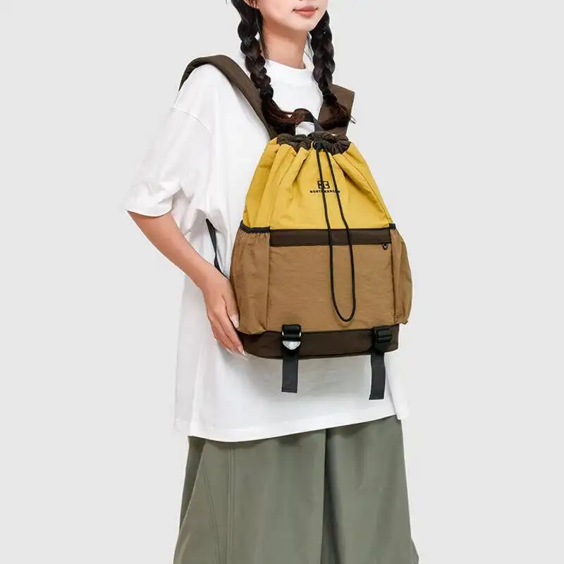 Schoolbags Nylon Backpack Large Capacity Bookbag Lightweight Drawstring Schoolbag Handbag Casual Shoulder Tote Bag Backpacks