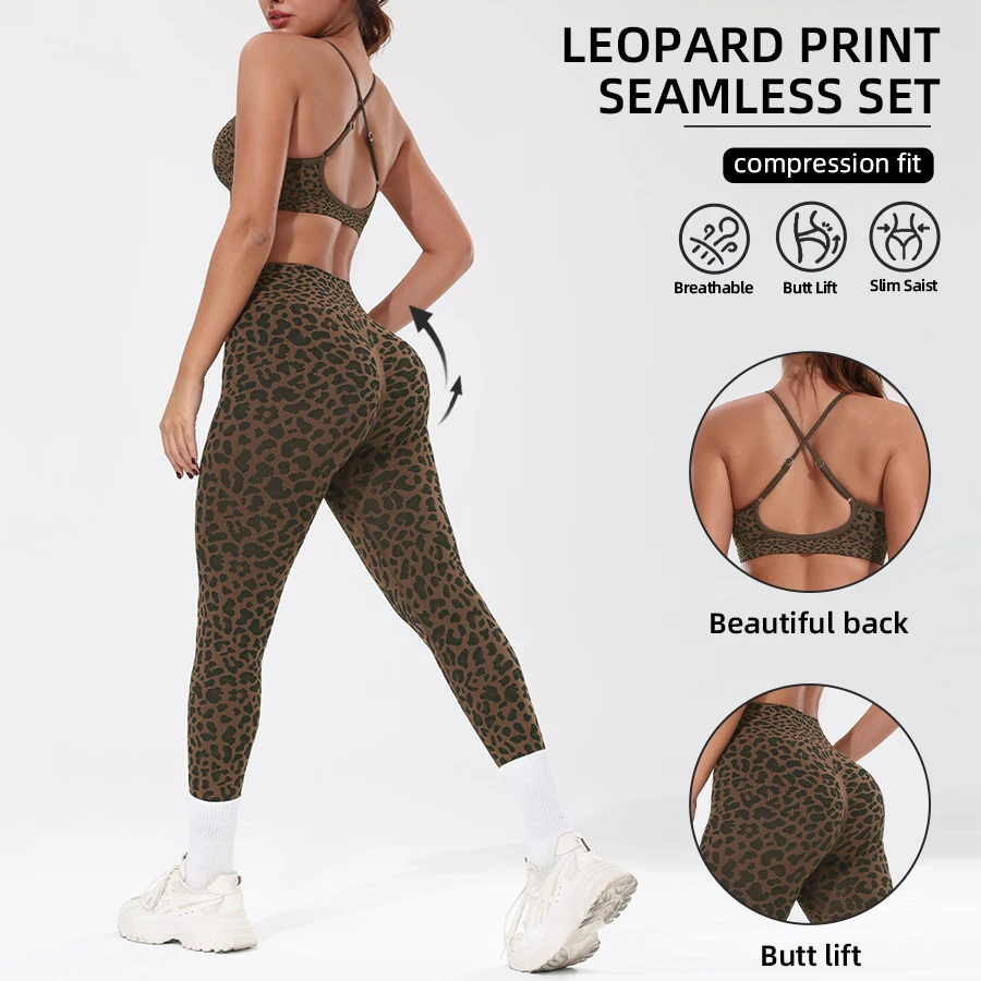 Seamless Yoga Set for Women Padded Sports Bra with Tummy Control Leggings Gym Workout Fitness Outfit Sportswear