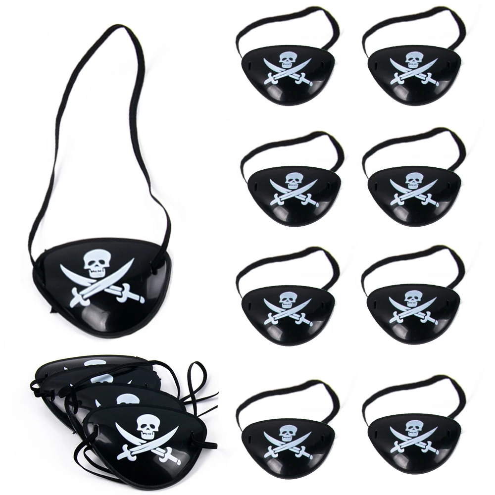 12/6pcs Pirate Eye Patches Costume Black Single Eye Skull Captain Eye Patches Halloween Cosplay Prop Pirate Theme Party Decor