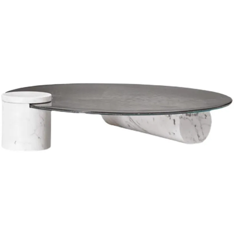 Italian minimalist natural marble water pattern glass coffee table