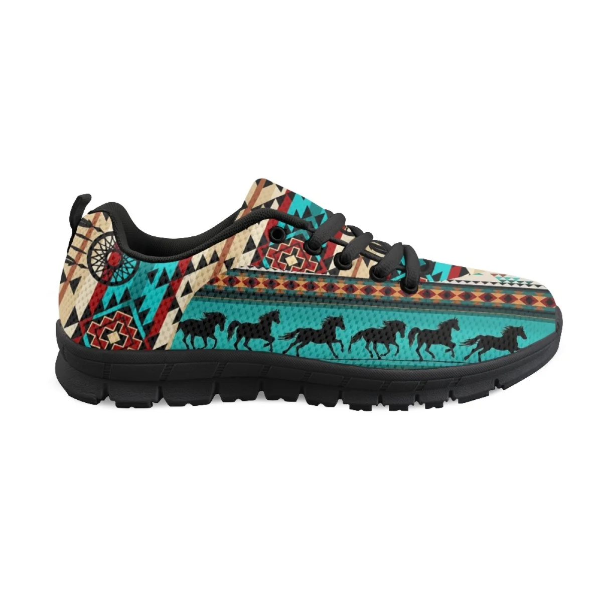 INSTANTARTS Casual Women's Sneakers Tribal Aztec Pattern Flat Shoes Non-Slip Casual Lightweight Lace-up Tennis Zapatillas Mujer