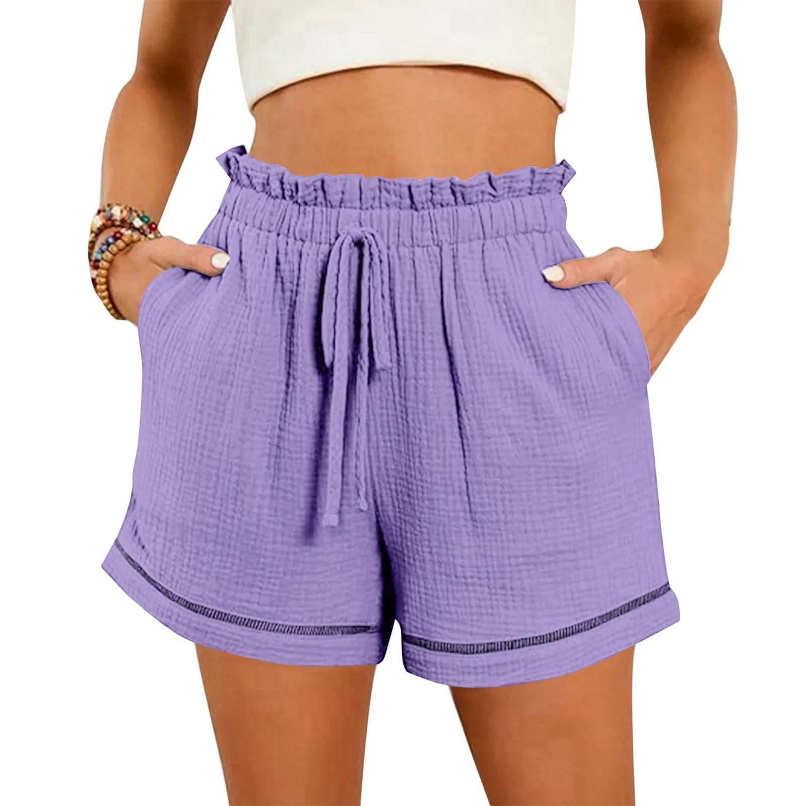 

Summer Women's Cotton Linen Short 2024 Fashion High Elastic Waist Shorts Plus Size Solid Color Casual Loose Shorts With Pockets