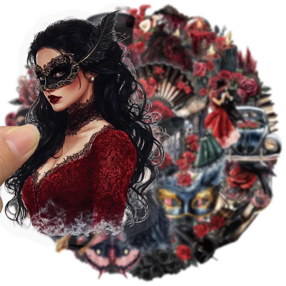10/30/50PCS Schwarz und Rot Cartoon Maske Aufkleber Geheimnisvolle Maskerade Wasserdicht DIY Telefon Auto Goth Aufkleber Packs