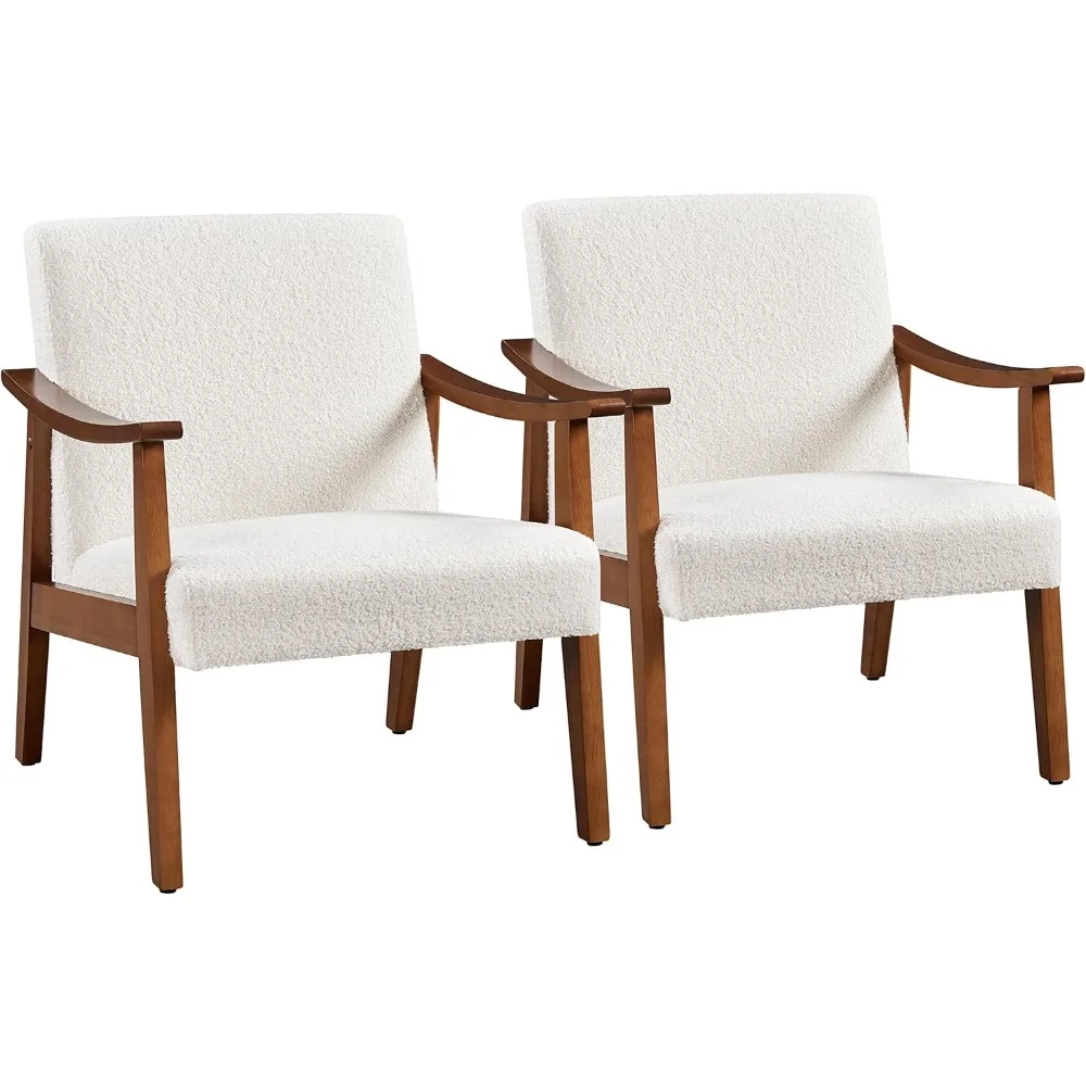 Armchair with Solid Wood Legs, Reading Leisure Chair with Back for Living Room Bedroom Waiting Room, Set of 2, Waiting Chairs