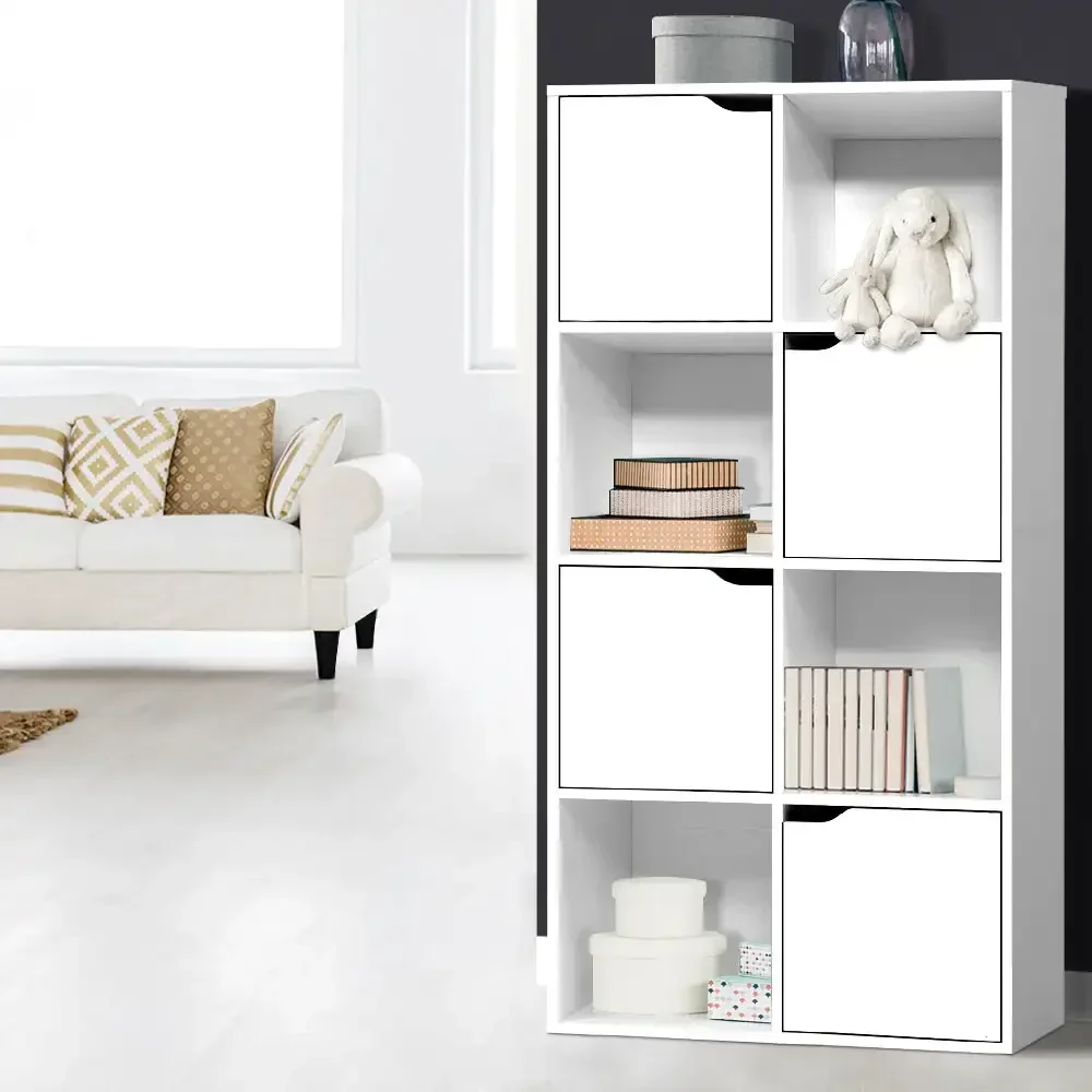 

# Bedroom Furniture Display Shelf 8 Cube Storage 4 Door Cabinet Organiser Bookshelf Unit White #