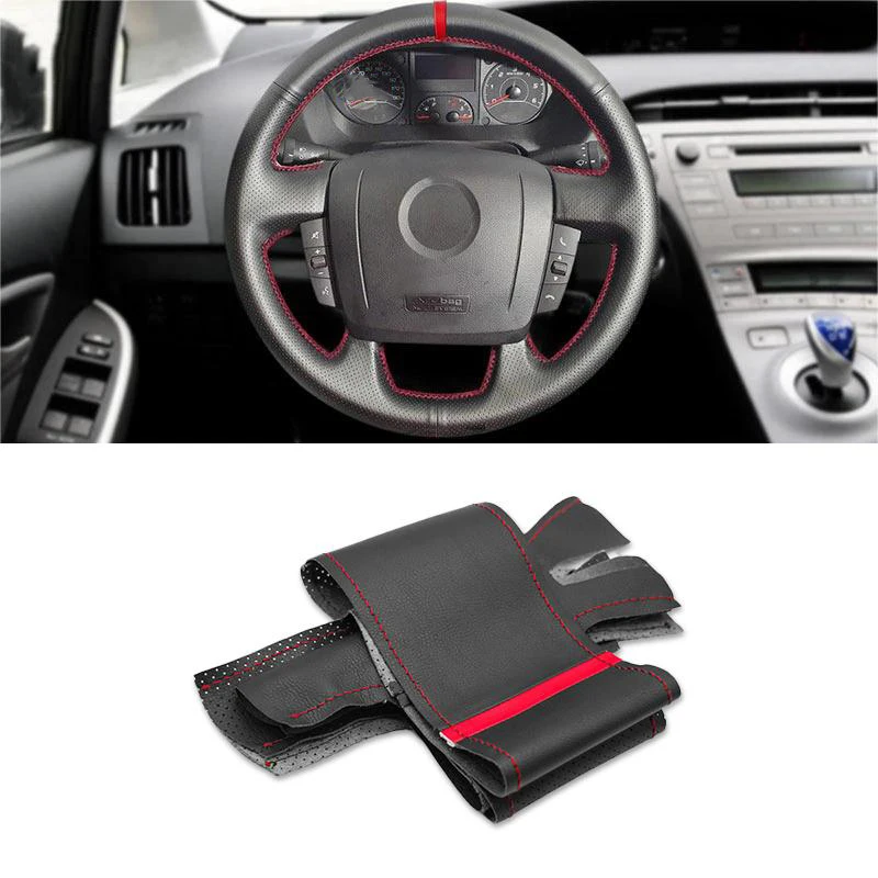 Car Styling Steering Wheel Cover Leather Trim For Peugeot Boxer Citroen Jumper Fiat Ducato 2006-2019 Relay 2008-2019 red bar