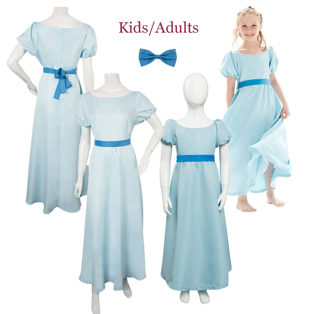 Wendy Bule Jurk Cosplay Kids Volwassen Kostuum Outfits Kinderen Vrouwen Hoofddeksels Fantasie Vermomming Meisjes Halloween Carnaval Rollenspel