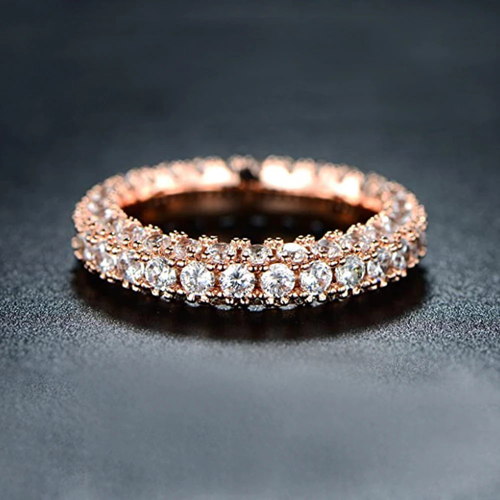 Huitan Luxus Versprechen Ehering für Frauen Mikro gepflasterter Zirkonia Einfacher vielseitiger Verlobungsantragsring Partyschmuck – Detail 9