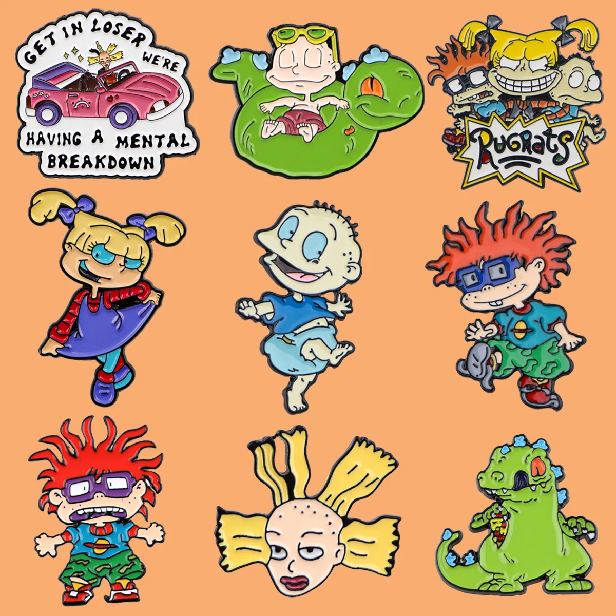 مضحك شقي تشايلدز Rugrats المينا دبوس الكرتون دبابيس امرأة الرجال على ظهره اكسسوارات أكياس شارة موضة التلبيب مجوهرات هدايا