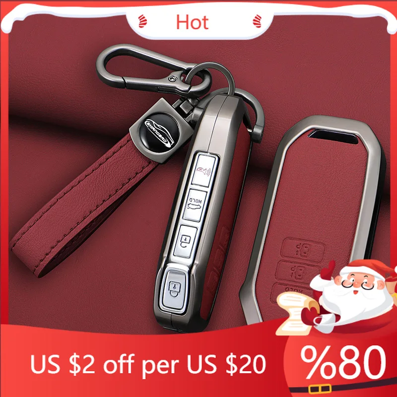 

Горячий металлический + кожаный держатель для ключей для Kia Sorento MQ4 2020 2021 2022 EV6 K8 V6 7-кнопочный автомобильный дистанционный ключ C, внутренние наклейки