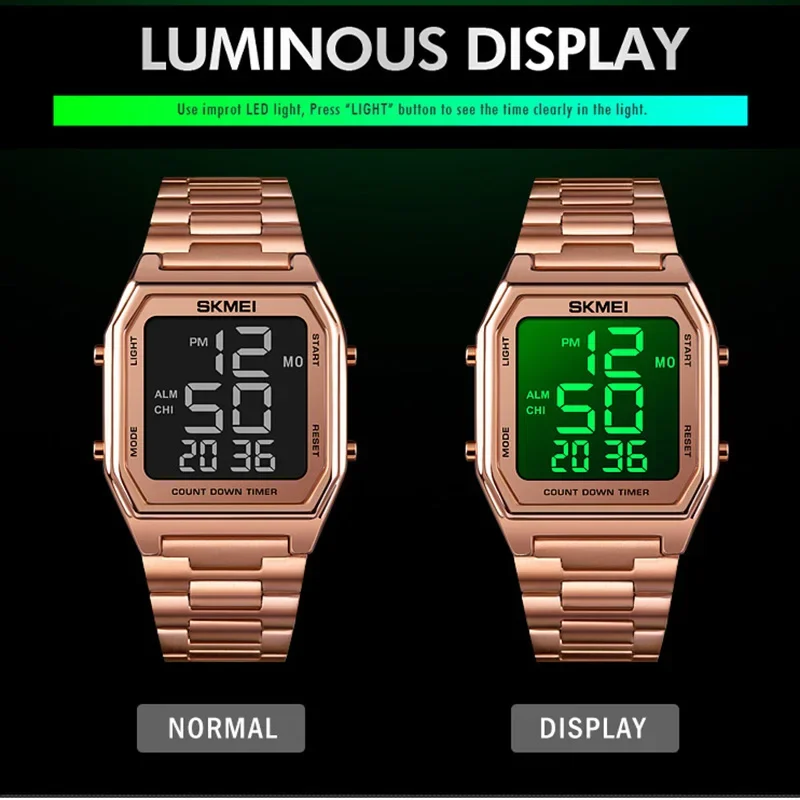 SSKMEI 1735 Waterproof LED Digital Watch Sport Clock Relogio Masculino Business Electronic Men Watches Steel Strap Wristwatch