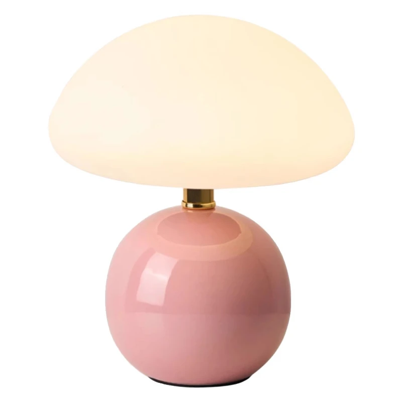 

Swiss light luxury mushroom table lamp cream style ceramic eye protection bedroom bedside high-end warm night light