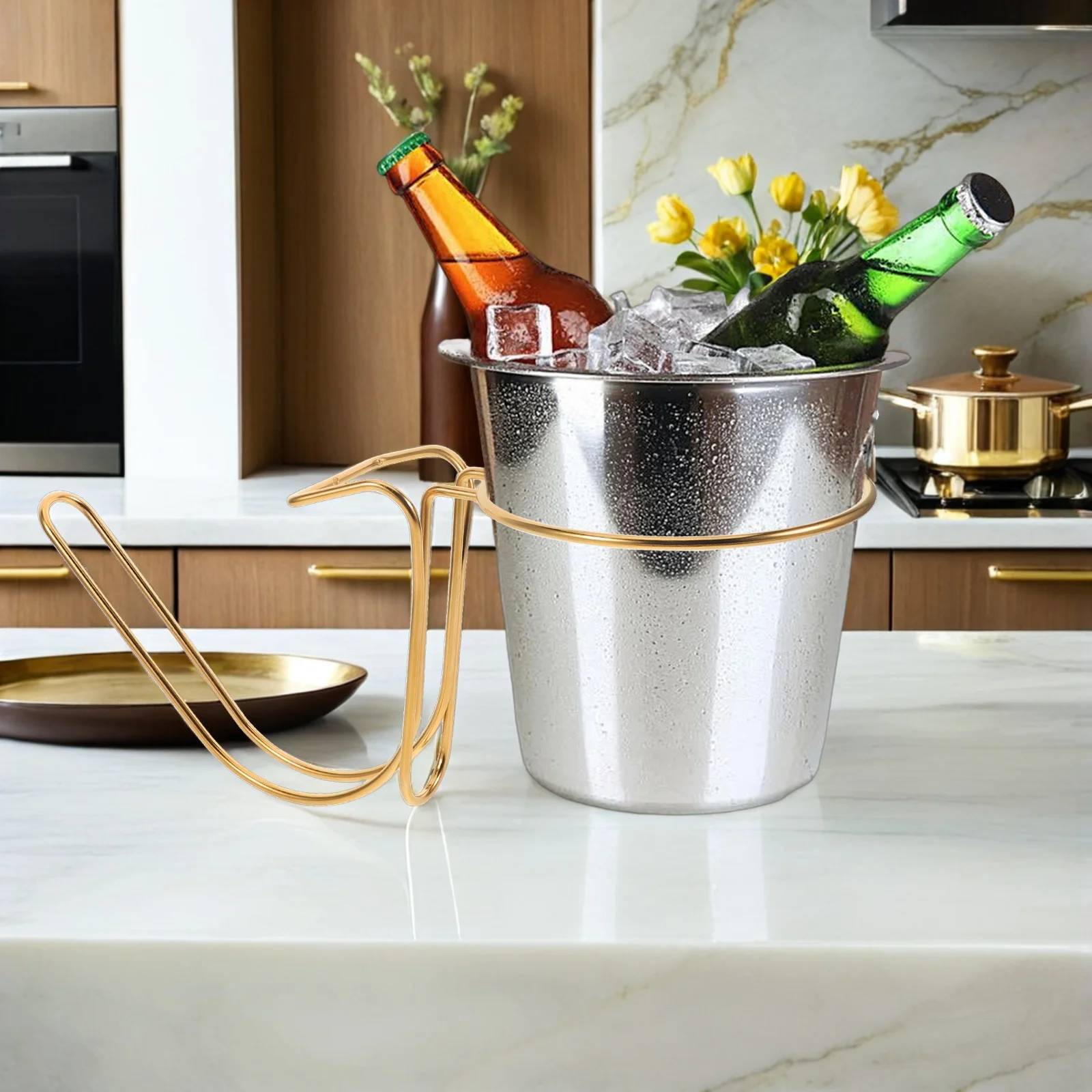

Portable Stainless Steel Ice Bucket Stand Elegant Tabletop Wine Bucket Holder for Home Bar Catering Events Drink Chiller Rack
