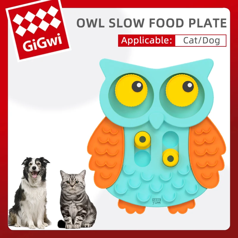 GiGwi Cat Toys Puzzle Owl Slow Food Plate Toy for Dogs Molar Training Bite Resistance Pet Look for Hidden Interactive Dog Toys