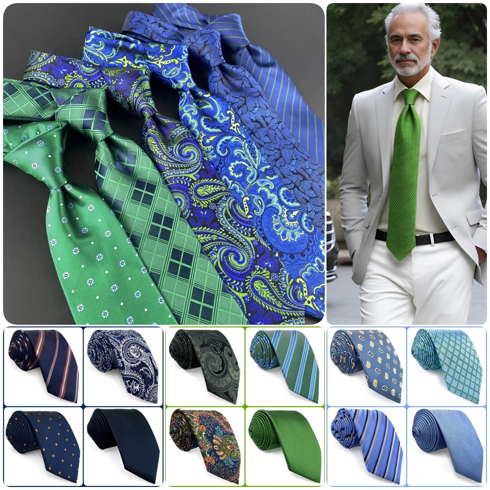 Corbatas azules Corbata verde para hombre Paisley clásico 63" 160 cm Accesorios de negocios de boda