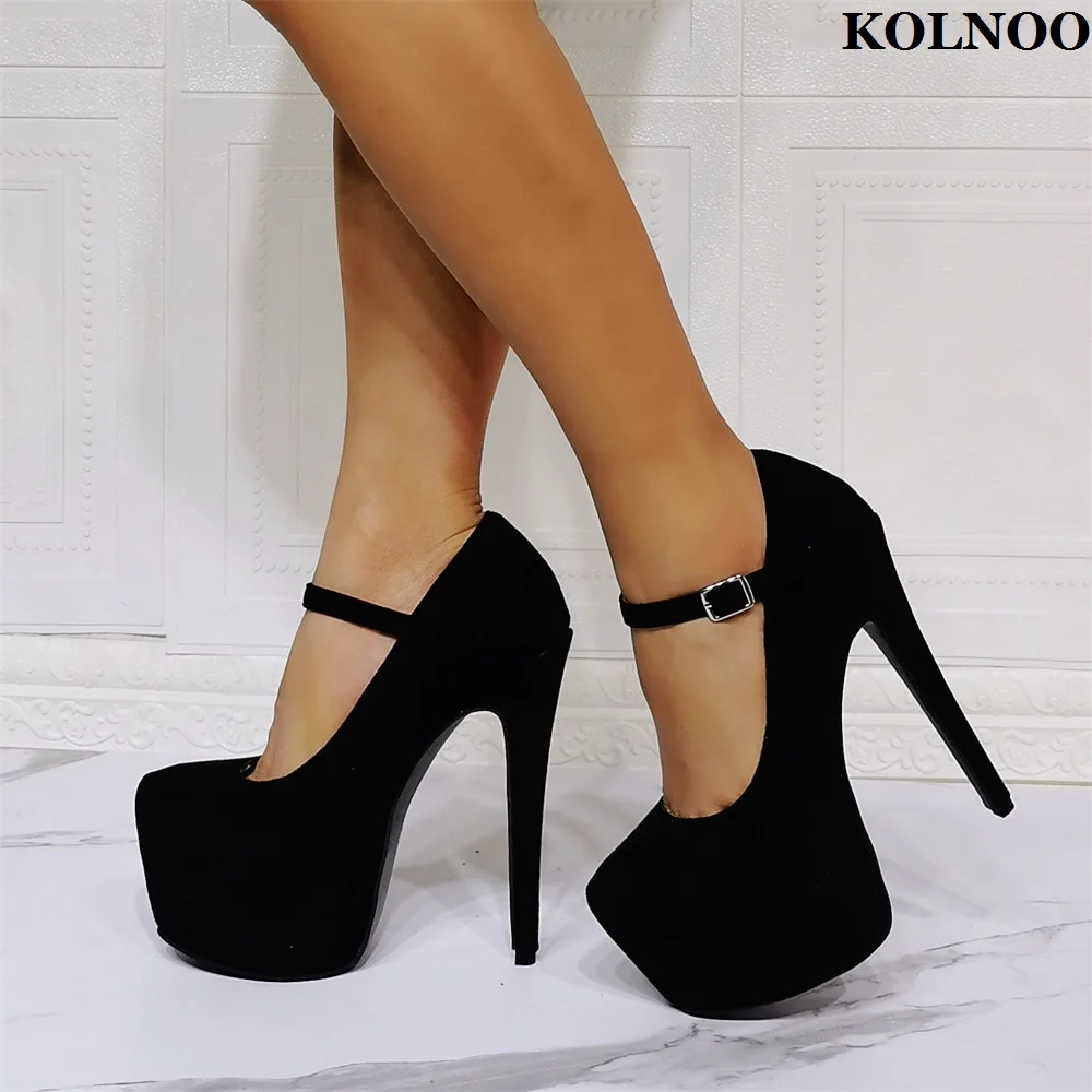 

Kolnoo New Real Pictures Women's High Heel Pumps Mary Janes Kid-suede Leather Sexy Platform Evening Party Fashion Black Shoes