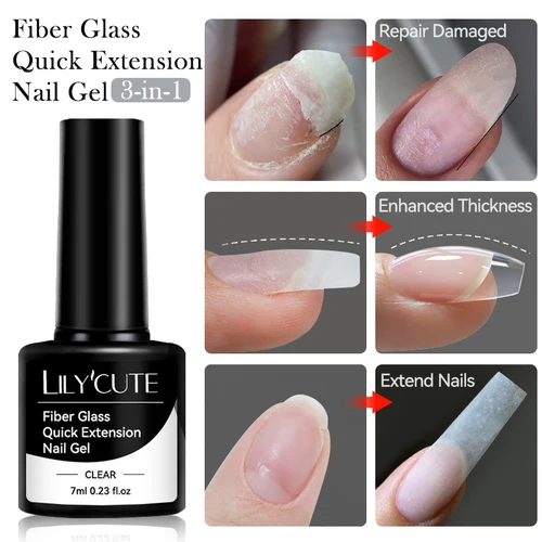 Imagen 2 del producto LILYCUTE-esmalte de uñas de Gel de extensión de fibra de goma, 7ML, transparente, rápido para uñas rotas, barniz de Gel de construcción UV de fibra de vidrio reparado