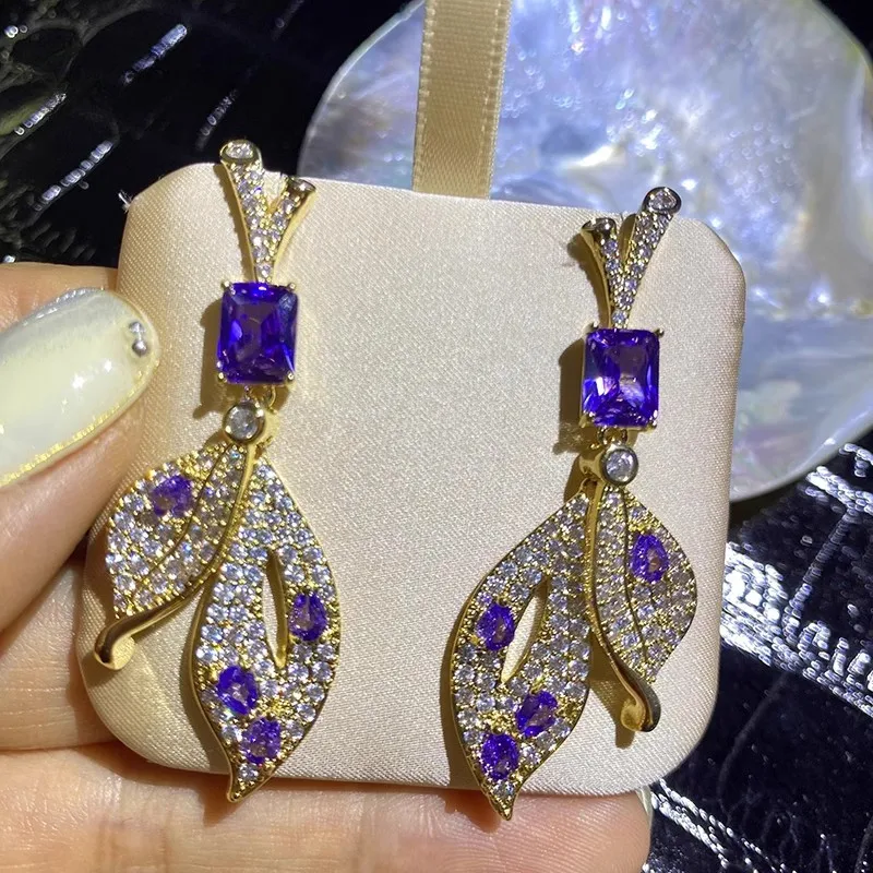 

New Style Leaf Zircon Light Luxury Earrings Women