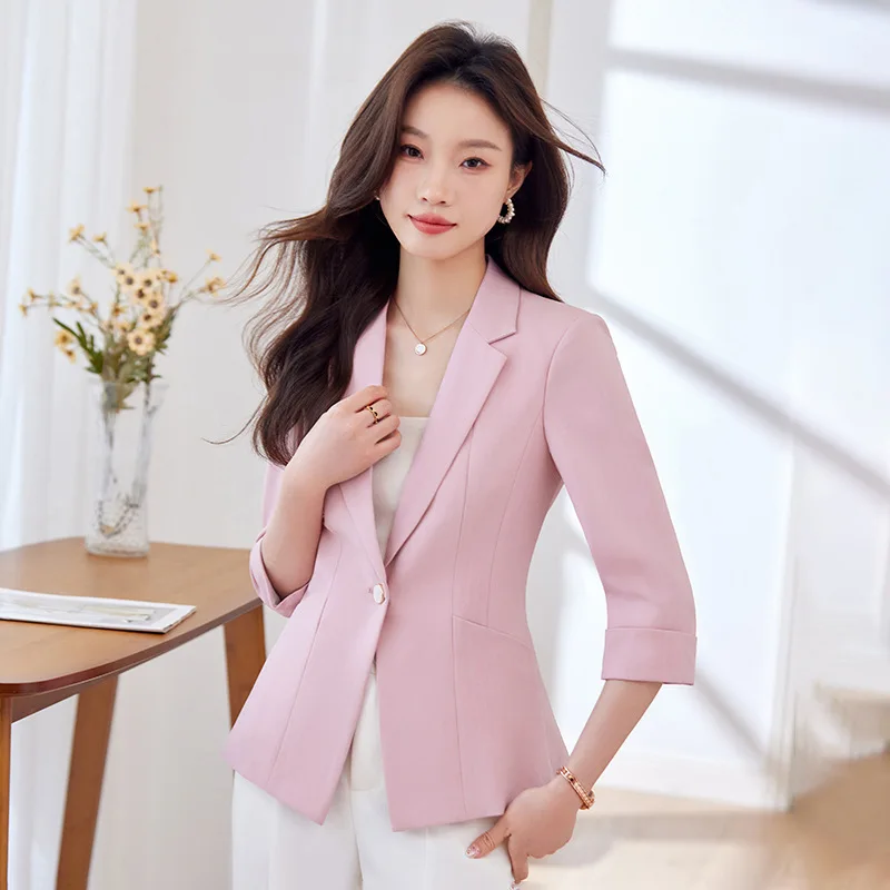 Blazer à manches mi-longues pour femmes, vestes élégantes, manteau de bureau professionnel, vêtements de travail pour dames, vêtements d'extérieur téléchargés de carrière, styles, Y